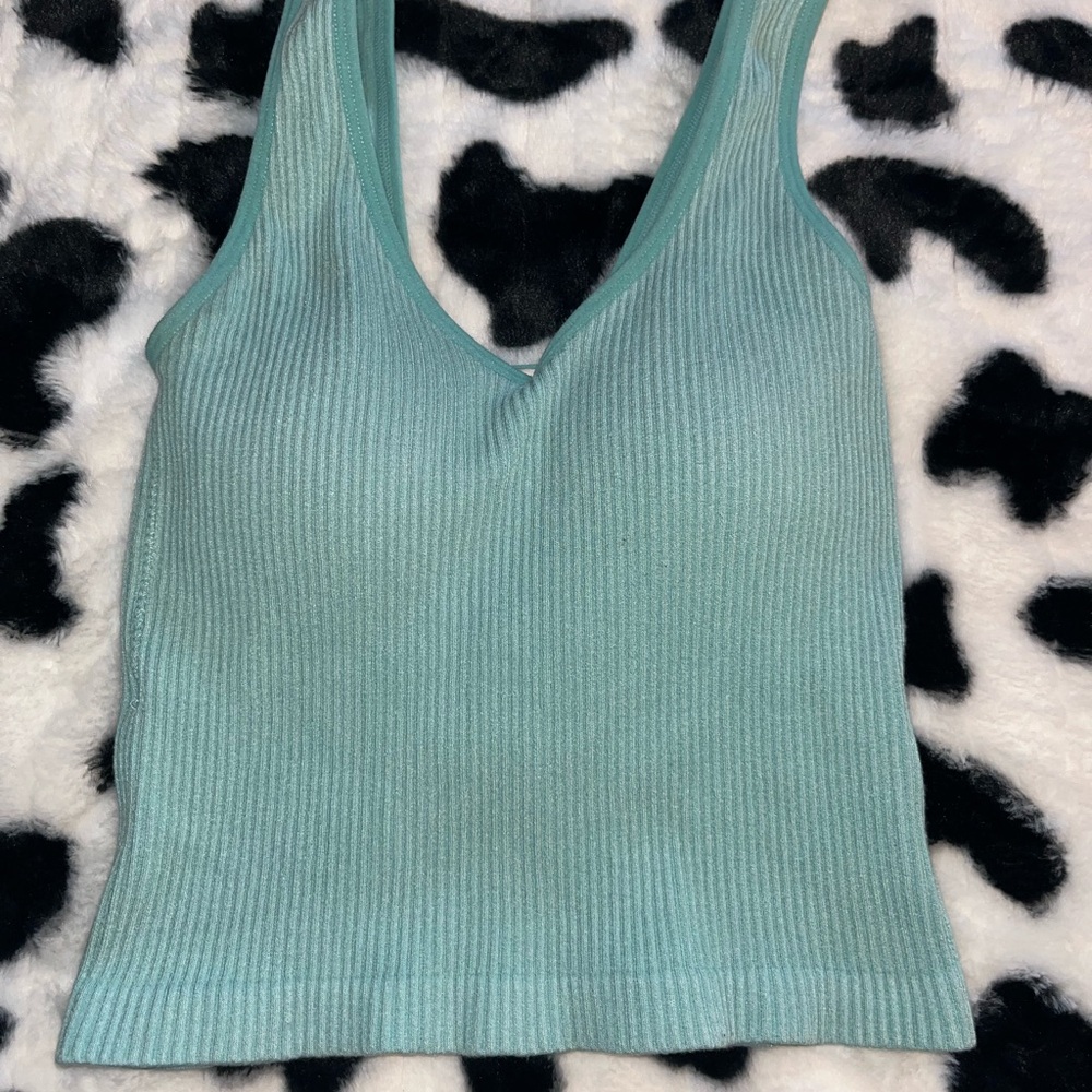 Altar'd State Green Ribbed Crop Tank Top